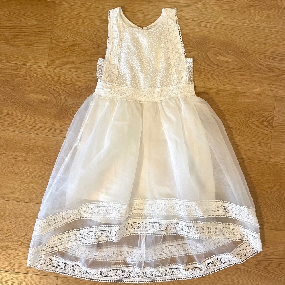 Trish Scully Dress Kids 10 White New Lace High-Low Tulle Flower Girl Special